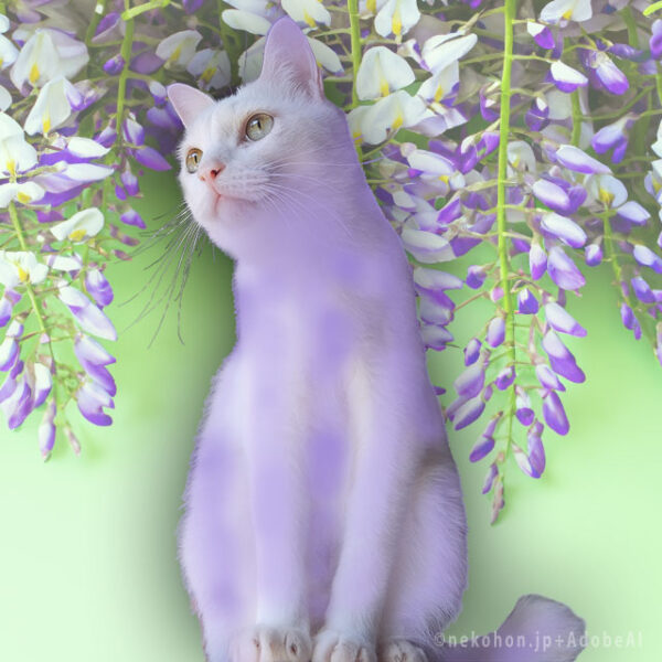 藤色の猫と藤の花
